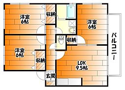 JR可部線 下祇園駅 徒歩9分の賃貸アパート 2階3LDKの間取り
