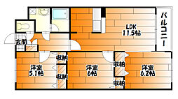 JR可部線 古市橋駅 徒歩5分の賃貸マンション 2階3LDKの間取り