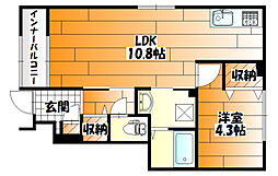 JR可部線 下祇園駅 徒歩7分の賃貸アパート 1階1LDKの間取り