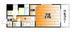 広島電鉄8系統 寺町駅 徒歩3分の賃貸マンション 6階1Kの間取り