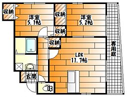 JR可部線 安芸長束駅 徒歩15分の賃貸アパート 1階2LDKの間取り