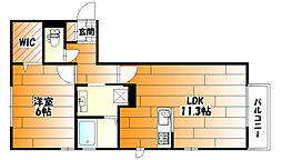 JR可部線 下祇園駅 徒歩18分の賃貸アパート 2階1LDKの間取り