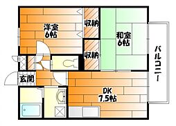 JR可部線 安芸長束駅 徒歩20分の賃貸アパート 2階2DKの間取り
