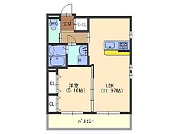 フルーリィア 1LDKの間取図画像