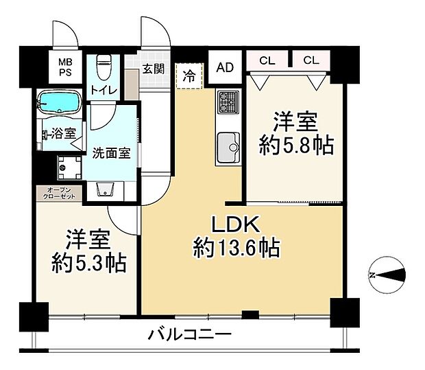 竹の塚マンション(2LDK) 9階の間取り