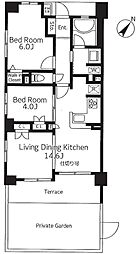 グローベルザ・プレイス舎人親水公園 2LDKの間取り