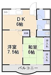 光生ビル 2階2DKの間取り