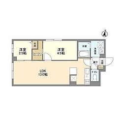 都営大江戸線 西新宿五丁目駅 徒歩9分の賃貸マンション 3階2LDKの間取り