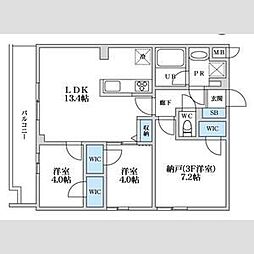 京王井の頭線 富士見ヶ丘駅 徒歩13分の賃貸マンション 3階3LDKの間取り