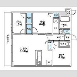 京王井の頭線 富士見ヶ丘駅 徒歩13分の賃貸マンション 3階2SLDKの間取り