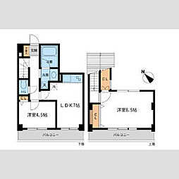 京王線 幡ヶ谷駅 徒歩6分の賃貸マンション 5階2DKの間取り