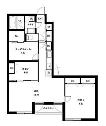 杉並区桃井4丁目マンション 2SLDKの間取図画像