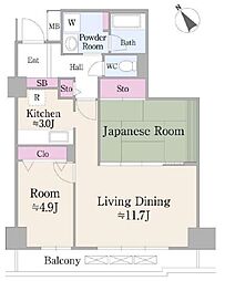 東京メトロ丸ノ内線 荻窪駅 徒歩3分の賃貸マンション 13階2LDKの間取り