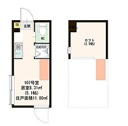 JR中央線 西荻窪駅 徒歩10分の賃貸アパート 2階ワンルームの間取り