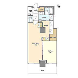 京王線 初台駅 徒歩6分の賃貸マンション 20階1LDKの間取り