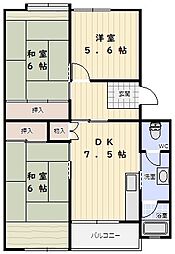 星陵台住宅3号棟 3DKの間取図画像