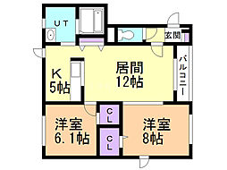 3条西ハイム 2LDKの間取図画像