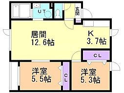 コーポ昴 2LDKの間取図画像