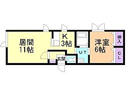 大橋ビル 1LDKの間取図画像