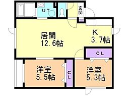 コーポ昴 2LDKの間取図画像