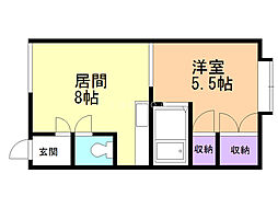 第5リバーハイツ藤 1LDKの間取図画像