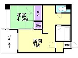 アドヴァンスト3条 1DKの間取図画像