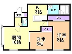 イーストAOI 2LDKの間取図画像