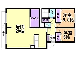 ティエール教育大前 2LDKの間取図画像