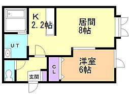 ルピナスB 1LDKの間取図画像