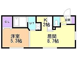 ガーデンクリスタル1-12 1LDKの間取図画像