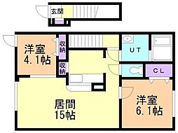 フリシュA 2LDKの間取図画像