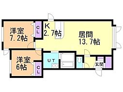 セドナB 2LDKの間取図画像