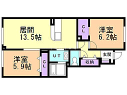 ルモンドブル 2LDKの間取図画像