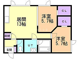 ハウイッツアーチャーリー 2LDKの間取図画像