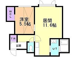 ヴェルフュッテ旭川旭橋 1LDKの間取図画像