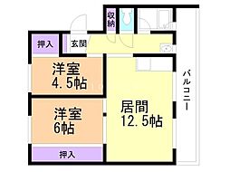 ビレッジハウス砂川1号棟 2LDKの間取図画像