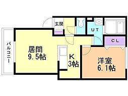 ブランキューブ2 1LDKの間取図画像