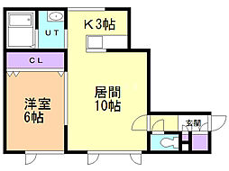 カームヒルズ 1LDKの間取図画像