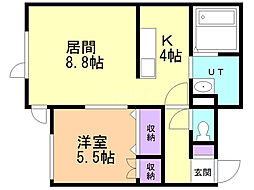 シャルマン旭神D 1LDKの間取図画像