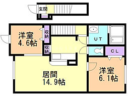 クレイトン 2LDKの間取図画像
