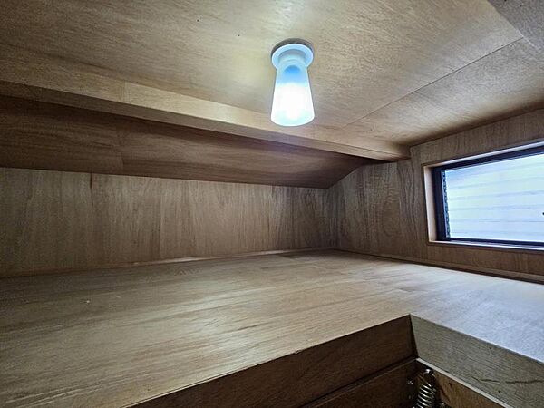 洋室5帖：屋根裏収納！大容量でたっぷり収納できますね！