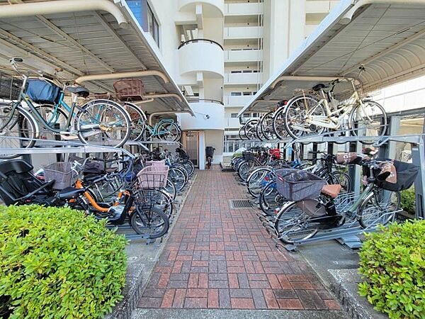 自転車ラックがある駐輪場なので、出し入れしやすくきれいに整理されています。