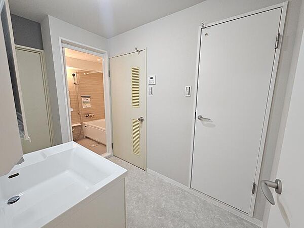 洗濯機置き場もある広めの洗面室は身支度もしやすいですね！