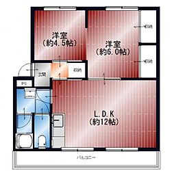 新北野コーポB棟 2LDKの間取図画像