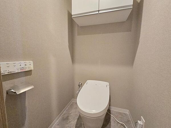 お掃除グッズや予備のペーパーもすっきり！便利な収納付きトイレです♪