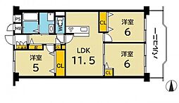 千里山サニーハイツ 3LDKの間取図画像