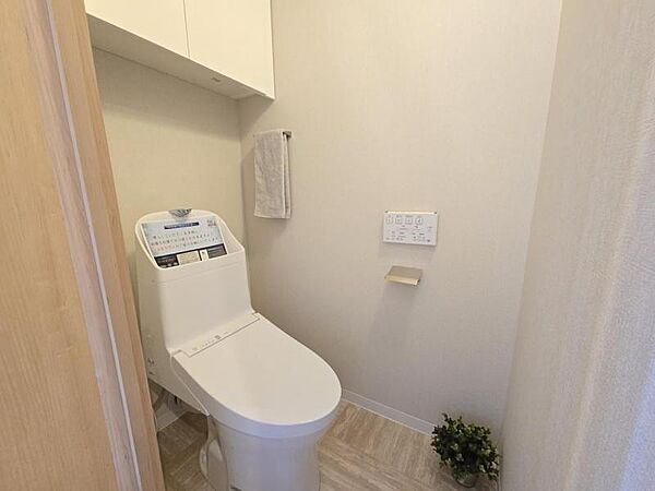 お掃除グッズや予備のペーパーもすっきり！便利な収納付きトイレです♪