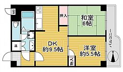 シャルム野中南公園 2DKの間取図画像