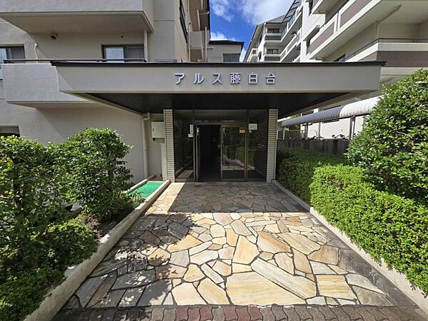 豊かな緑に包まれた陽光に映えるエントランス。
