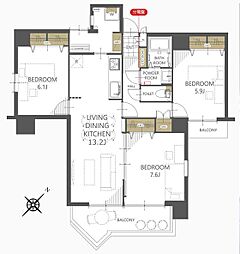 千里山ロイヤルマンション1番街A棟 3LDKの間取図画像